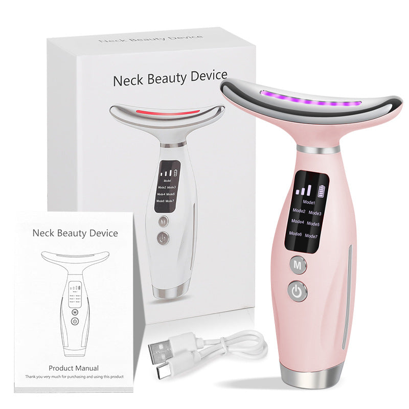 Popular export neck massager with red and blue light for lifting and facial massage, a mini iron-like beauty device sourced directly from the factory.
